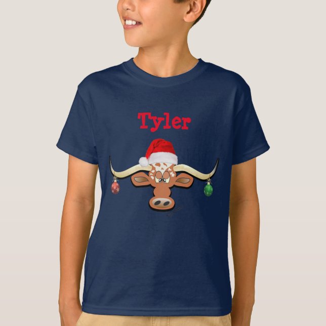 T-shirt de Noël Longhorn Steer Boy (Devant)