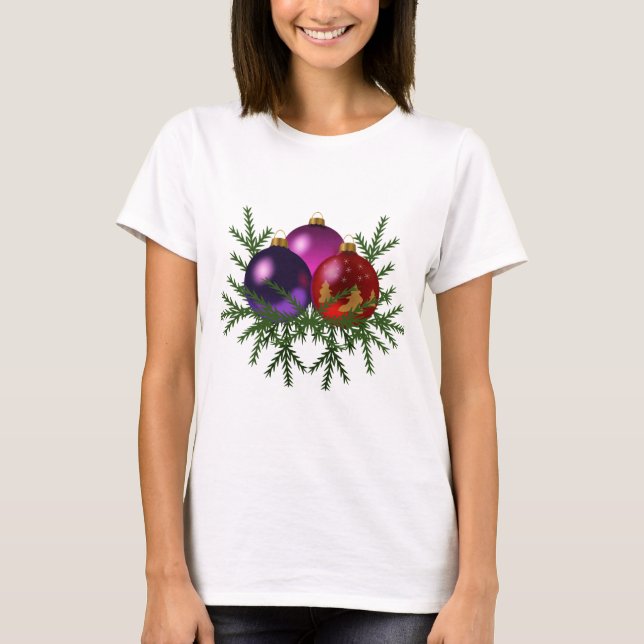 T-shirt de Noël - Ornements et pin (Devant)