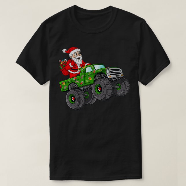 T-shirt de Noël Père Noël équitation dans Monster Truck B (Design devant)