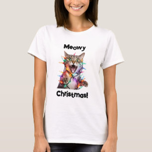 T-shirt de Noël pour chat « Meowy Christmas » Tee 