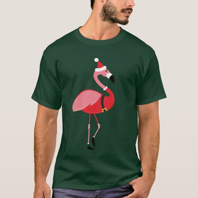 T-shirt de Noël pour le Flamant rose de père Noël (Devant)