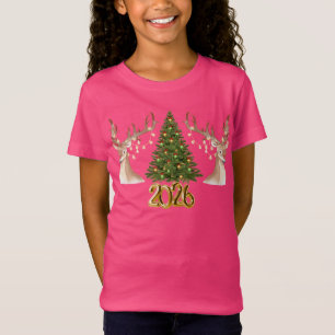 T-Shirt de Noël Rennes Rose pour Enfants 2026