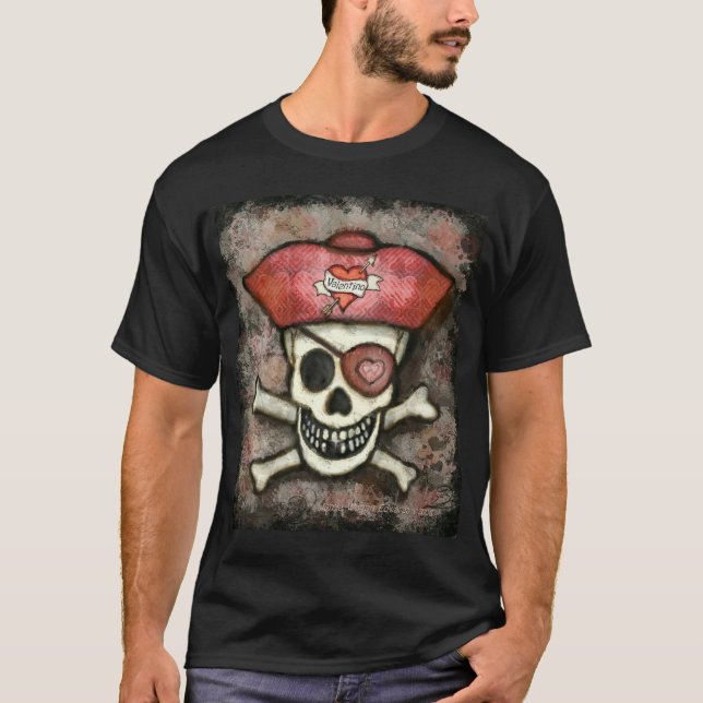 T-shirt de noir de pirate de la Saint-Valentin des (Devant)