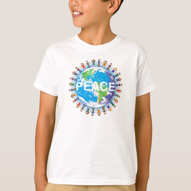 T-shirt de paix d'enfants - enfants tenant le (Devant)