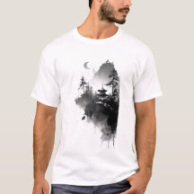T-Shirt de paysage de pagode Zen à l'encre japonai