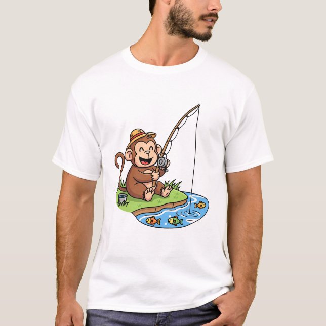 T-shirt de pêche au singe pour hommes et femmes |  (Devant)