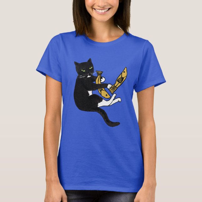 T-shirt de pêche pour chat noir et blanc (Devant)