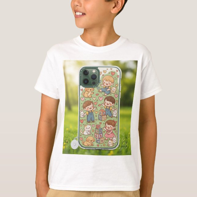 T-shirt de petits chatons blancs et des lapins qui sautill (Devant)