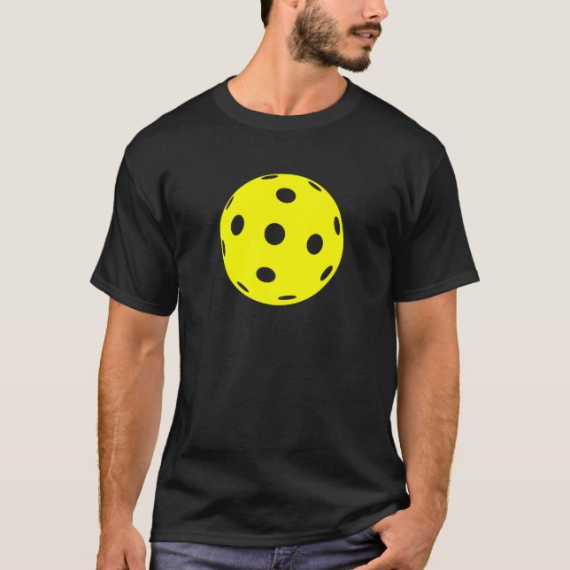 T-shirt de Pickleball : Boule jaune sur le noir (Devant)
