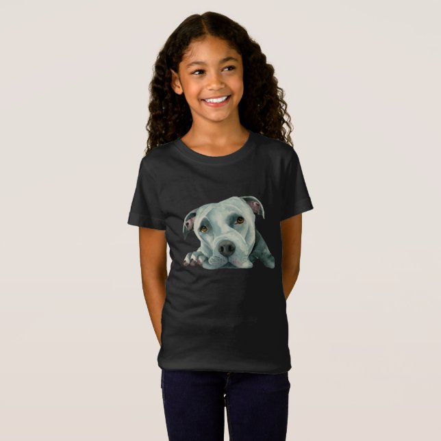 T-Shirt De pitbull de chien grande Ol tête de l'aquarelle (Devant entier)