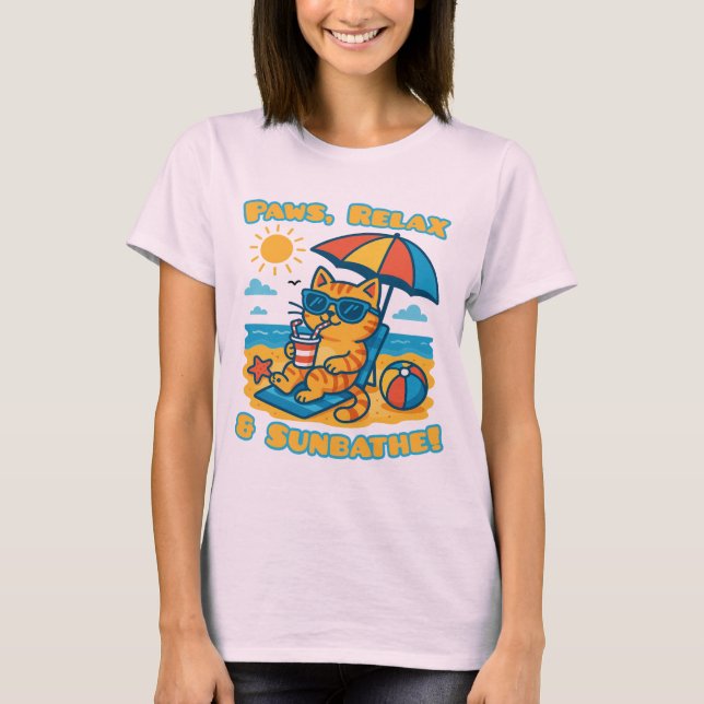 T-Shirt de Plage de Chat Amusant - Paws, Relax & S (Devant)