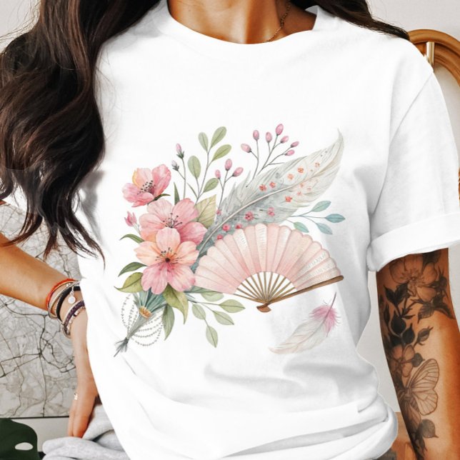 T-Shirt de plumes roses et de ventilateur (Créateur téléchargé)