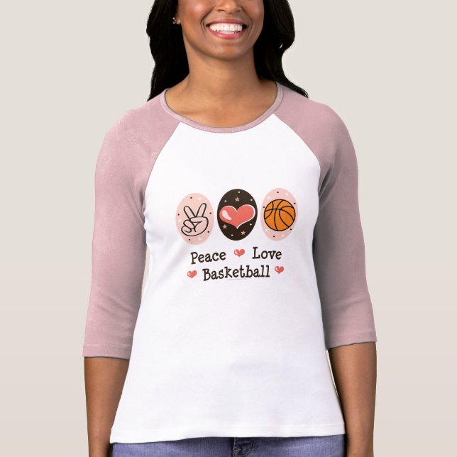 T-shirt de raglan de basket-ball d'amour de paix (Devant)