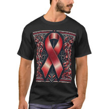 T-shirt de sensibilisation au ruban rouge Coeur, V