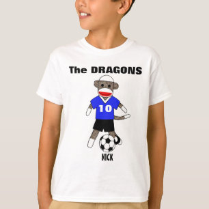 T-shirt de singe de chaussette du football (bleu)