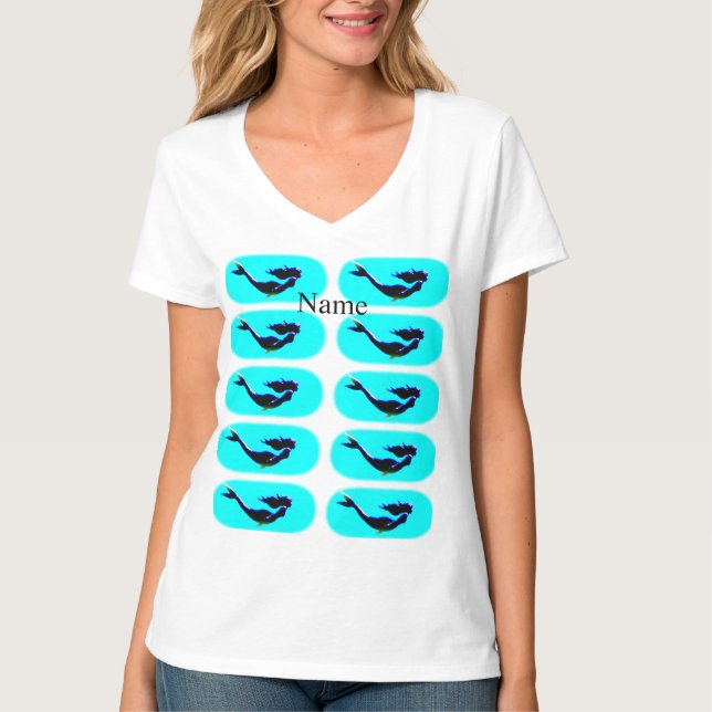 T-shirt de sirène sous-marine noire (Devant)
