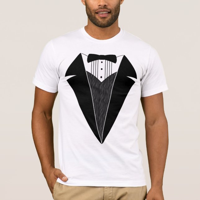 T-shirt de smoking, blanc avec Bowtie noir (Devant)