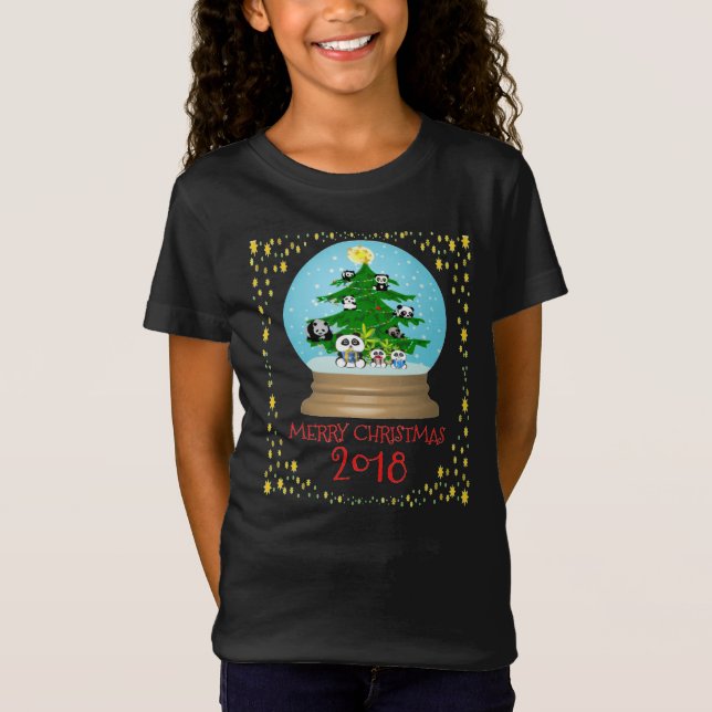 T-shirt de Snowglobe d'arbre de Noël de panda (Devant)