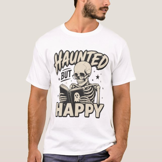 T-shirt de squelette heureux lisant (Devant)