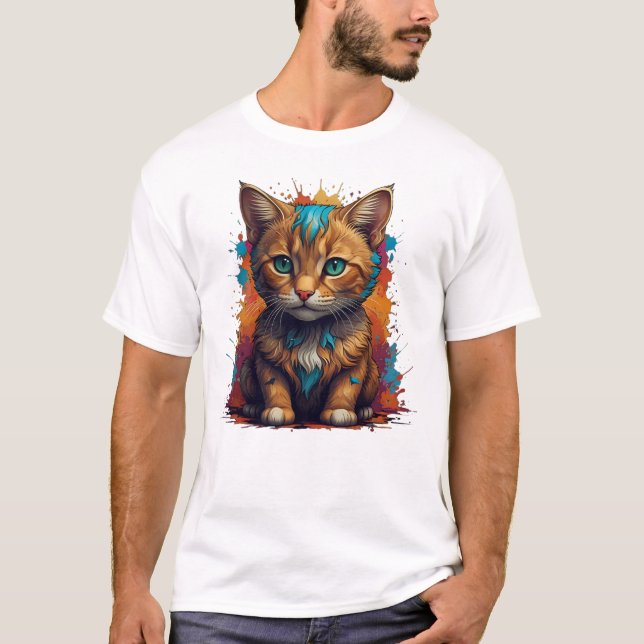 T-Shirt de style confortable avec chat orange mini (Devant)