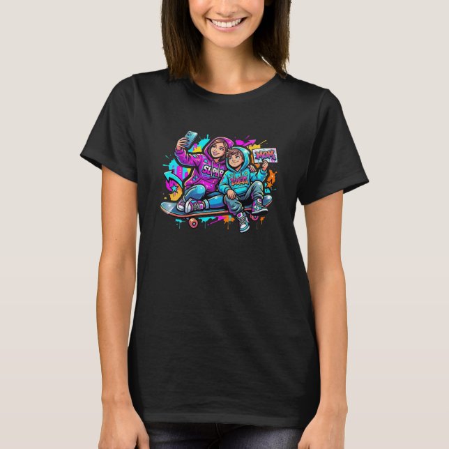T-shirt de style street graffiti pour maman et fil (Devant)