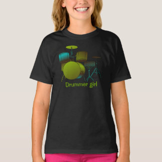 T-shirt de tambours vert/bleu avec le texte