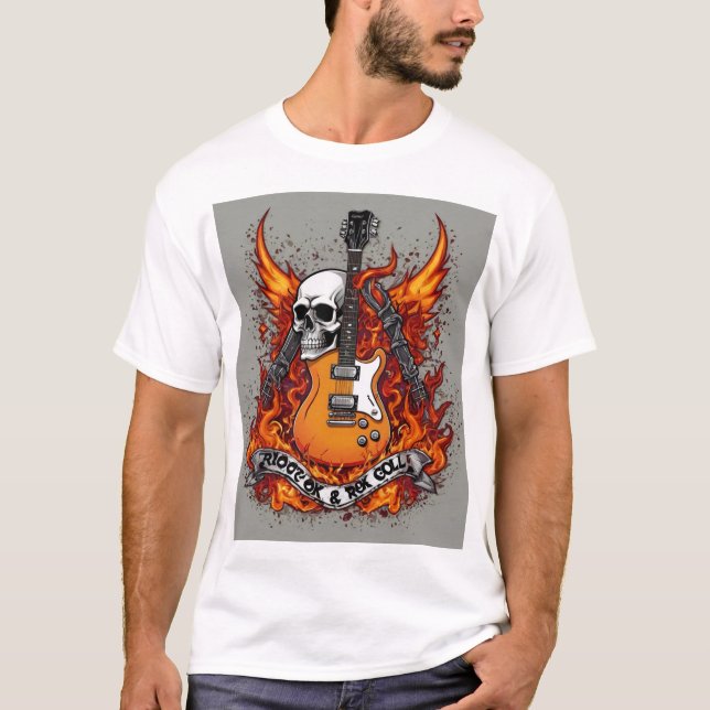 T-shirt de tatouage de crâne de roche et de roulea (Devant)