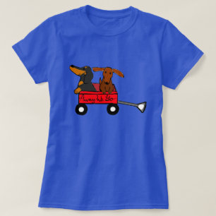 T-shirt de teckel peu de chariot rouge