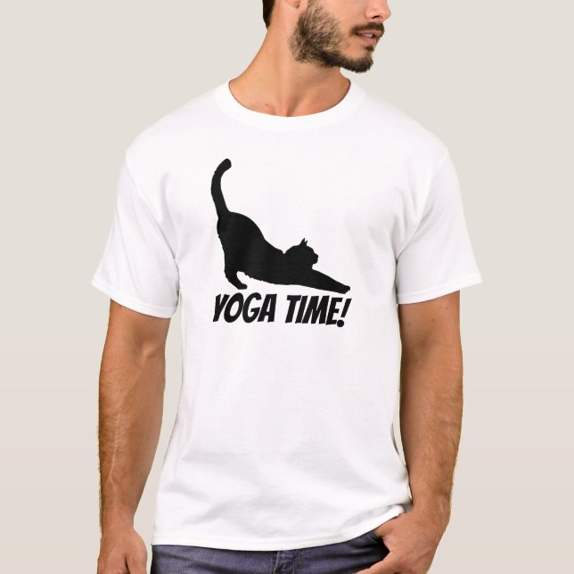 T-shirt de temps de yoga de chat (Devant)