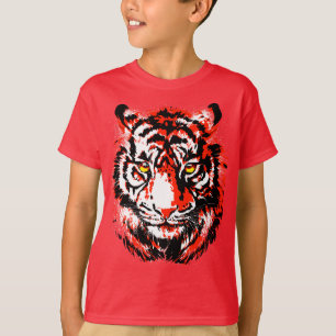 T-shirt de tête de tigre rouge réaliste pour enf