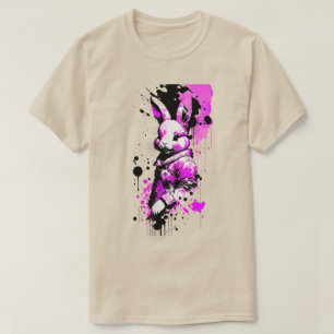 T-shirt de vacances lapin de Pâques noir et rose