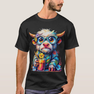 T-shirt de vache colorée avec boisson froide