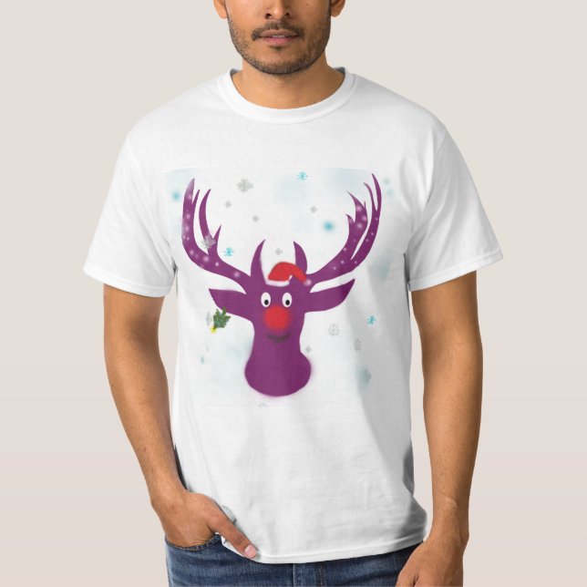 T-shirt de valeur de vacances de renne heureux, bl (Devant)