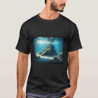 T-shirt De vieilles ruines sous-marines sous les rayons de