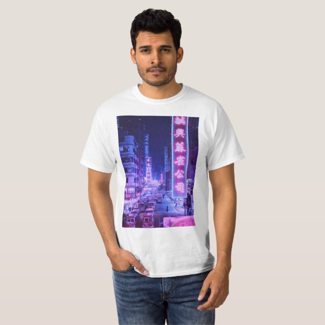 T-shirt de ville de nuit de Vaporwave (Devant entier)