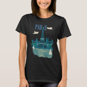 T-shirt de voyage rétro bleu de la Tour Eiffel de