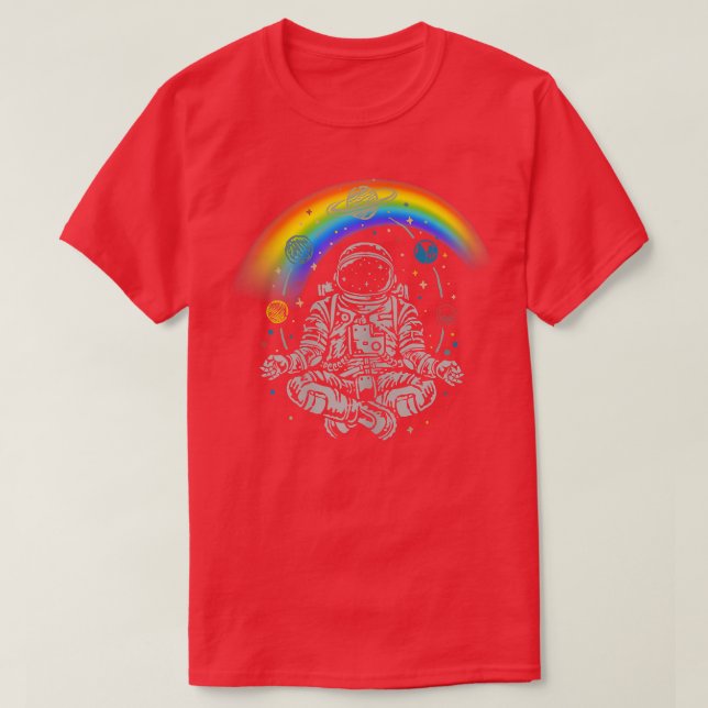 T-shirt de yoga rouge astronaute (Design devant)