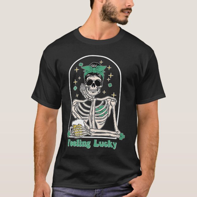 T-shirt Dead Inside Sent Lucky Skeleton Shamrocks Patri (Devant)