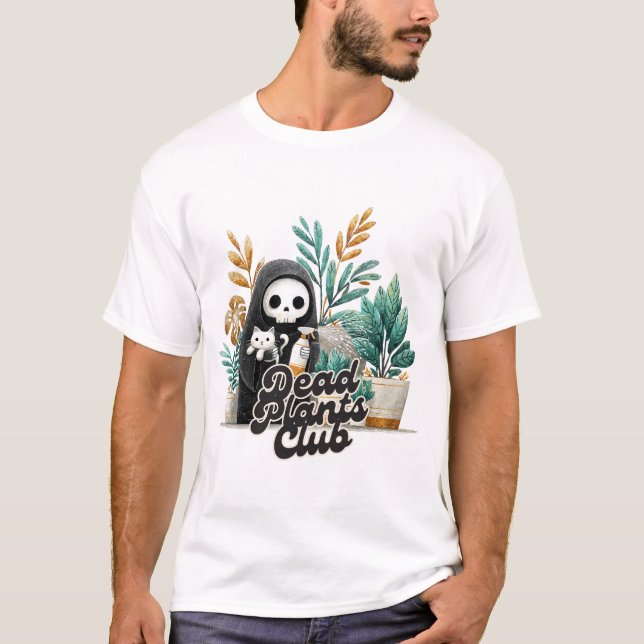 T-shirt Dead Plants Club Cute Skeleton Cat Plant Care T-Sh (Devant)