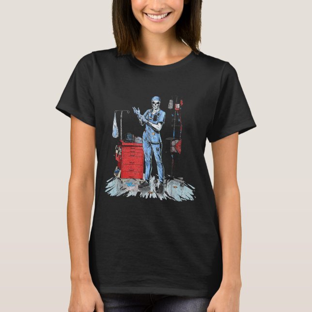 T-shirt Deadside Nurse Blue Scrubs Funny Skeleton Doctor M (Devant)