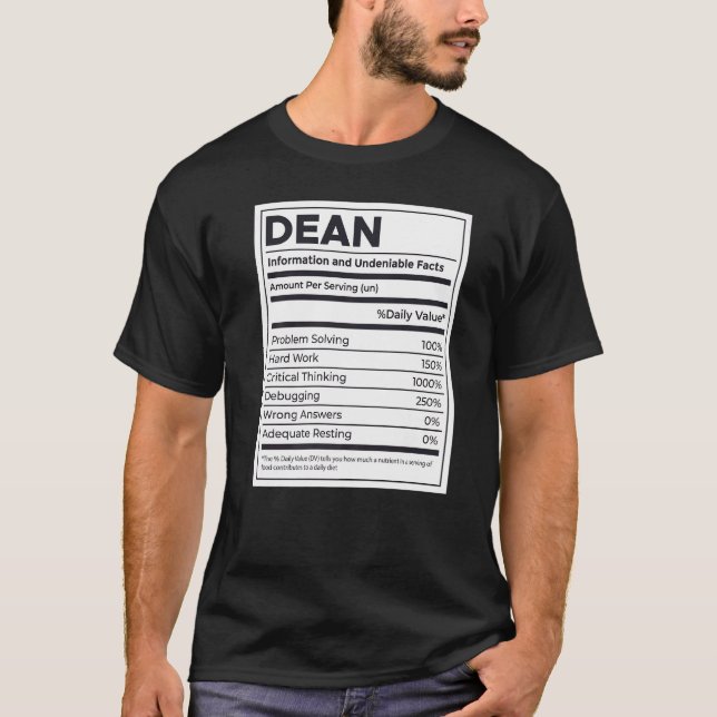 T-shirt Dean Nutrition Information Problème Résoudre Dur D (Devant)