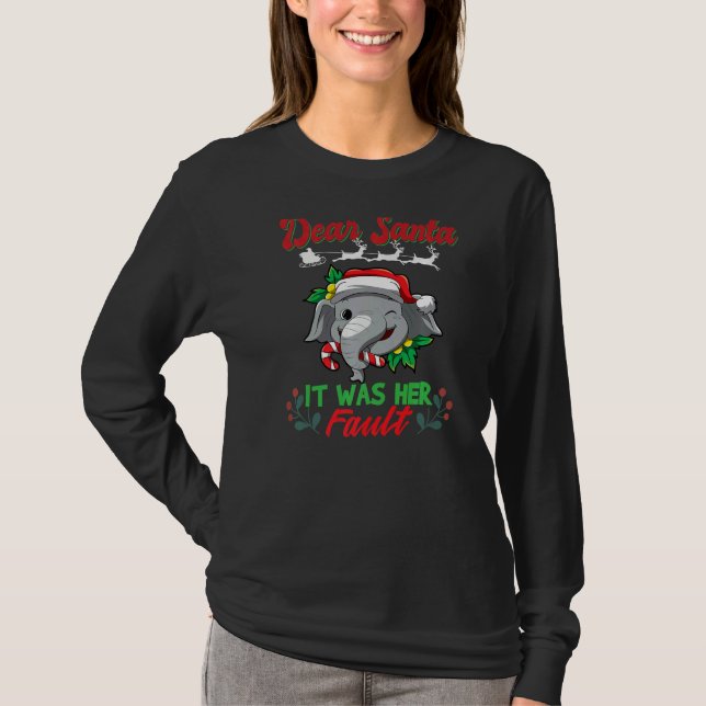 T-shirt Dear Santa It Was Her Fault Siblings Matching Xmas (Devant)