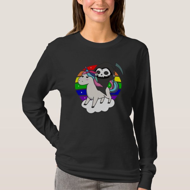 T-shirt Death Riding Unicorn Funny Unicorns Arc-en-ciel (Devant)