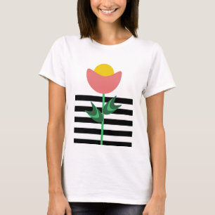 T-shirt Débardeur de jardin floral rayures jaunes et roses