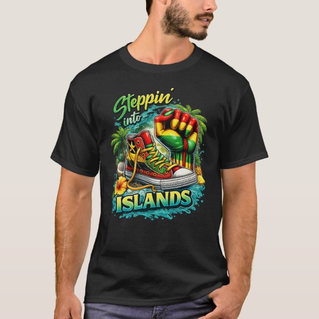 T-shirt Débarquer dans les îles – Graphique de baskets tro (Devant)