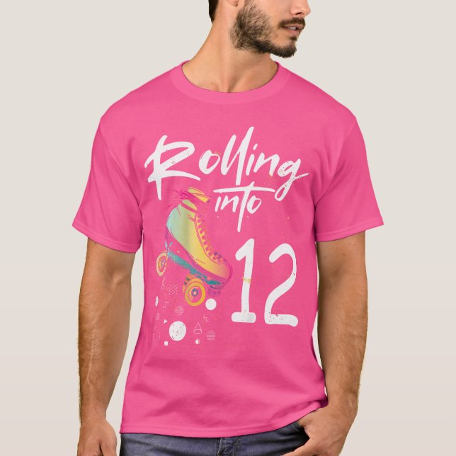 T-shirt Débuter dans les 12 Ans Backprint Roller Birthday (Devant)