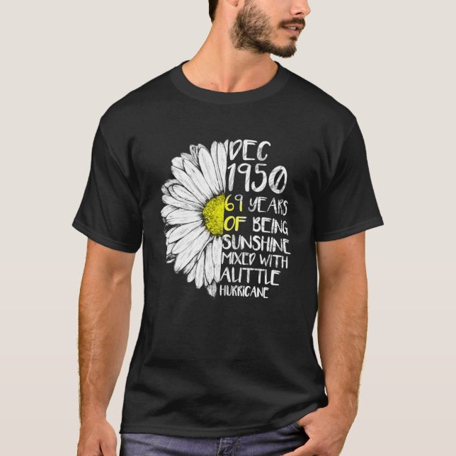 T-shirt DÉCEMBRE Fille Fabriquée En 1950 69ème ouragan Sun (Devant)