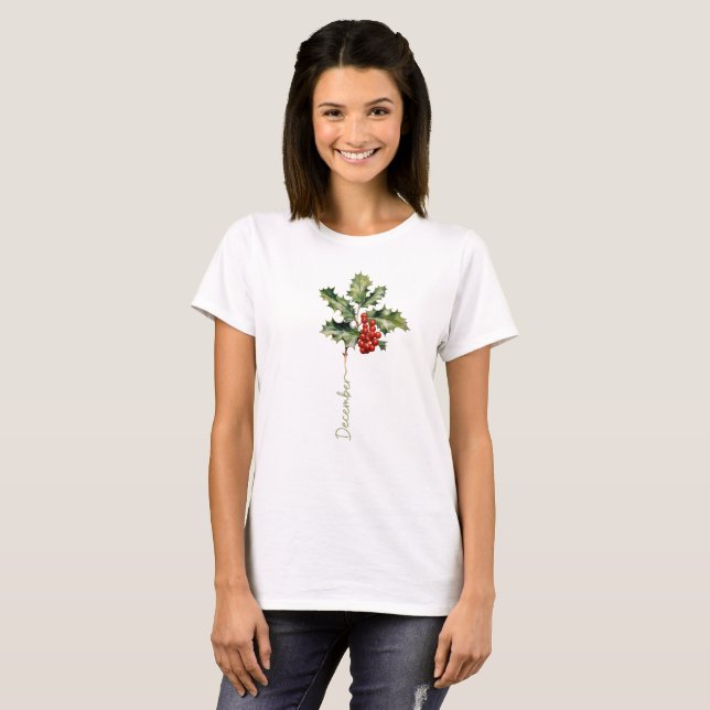 T-shirt Décembre Fleur du mois de naissance Holly (Devant entier)