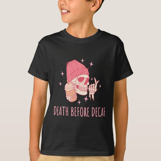 T-shirt Décès De Café Avant Le Squelette De Crâne Décaf (Devant)
