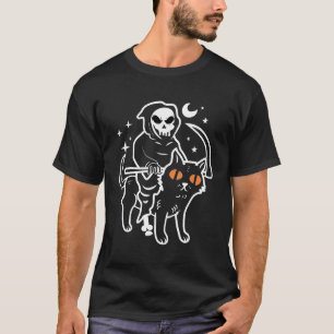 T-shirt Décès, Fantôme Ride Un Chat Noir